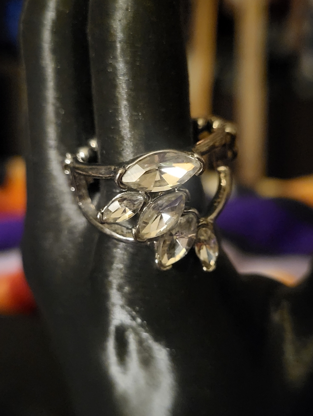 Clear Rhinestone Cz Leaf Cluster Ring Adjustable